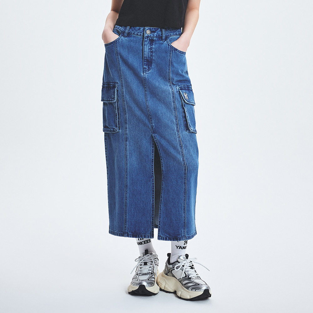 MLB Korea MLB 女版牛仔丹寧長裙 工裝牛仔裙 紐約洋基隊 (3FDSB0251-50INS)