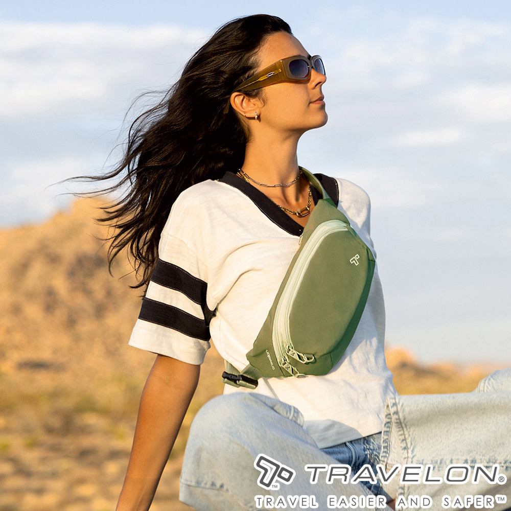 【Travelon美國防盜包】Voyages防盜腰包(TL-43668綠/旅遊腰包)