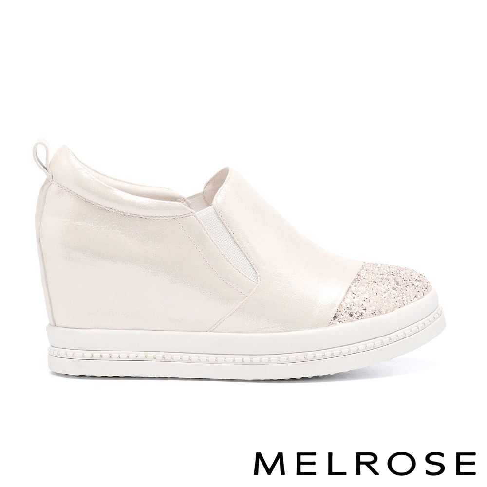 MELROSE 美樂斯 精緻閃亮金蔥拼接金屬羊皮內增高厚底休閒鞋－粉