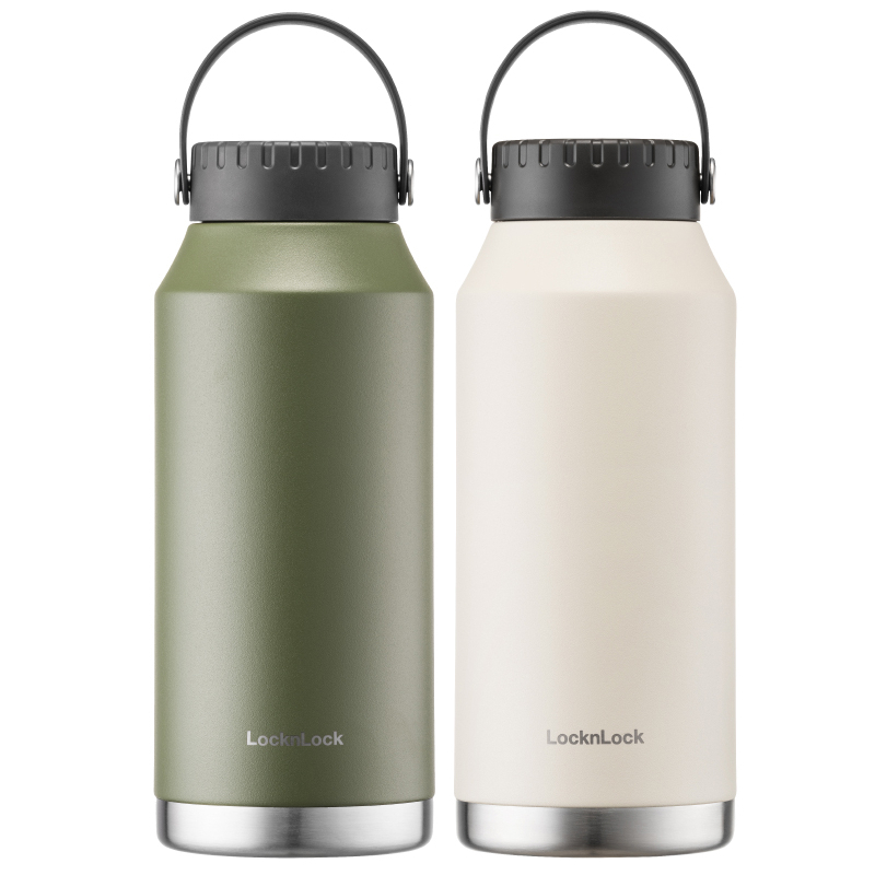 樂扣樂扣 SLO寬口提環保溫瓶(1L)-軍綠色/卡其色
