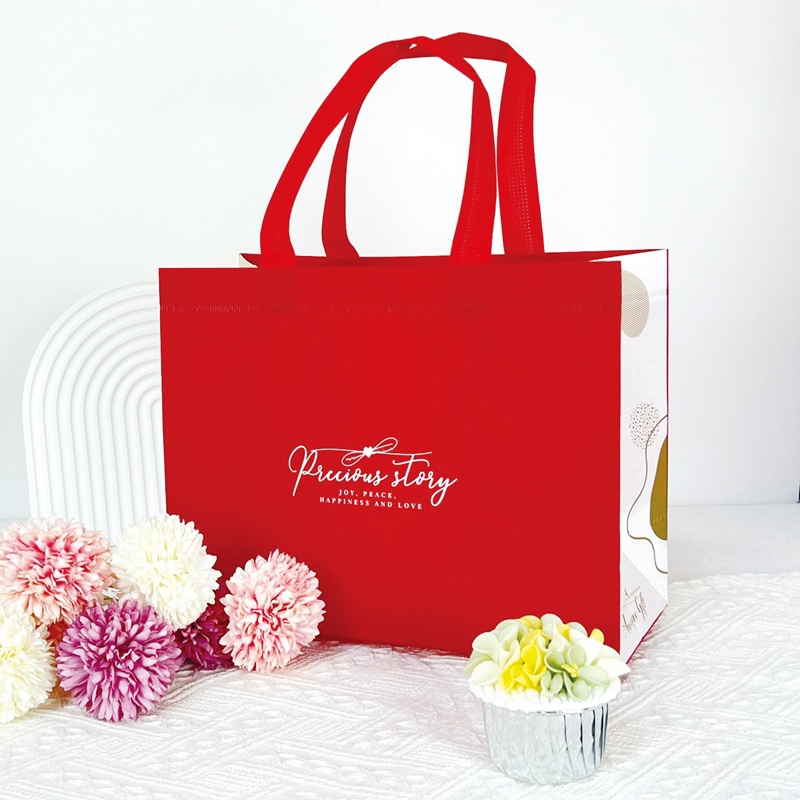 〔明昕〕珍貴紅不織布覆膜手提袋 5入