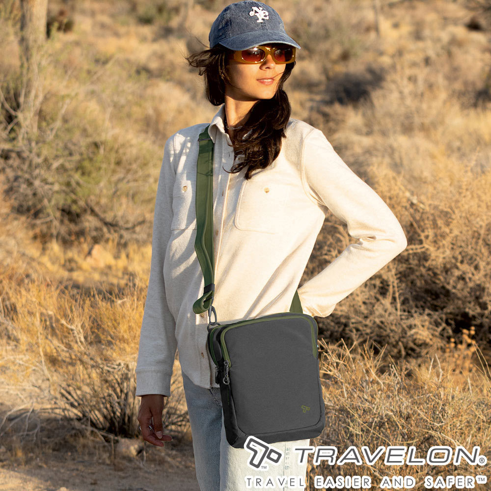 【Travelon美國防盜包】Voyages防盜斜背包(TL-43669黑/旅遊斜背包)