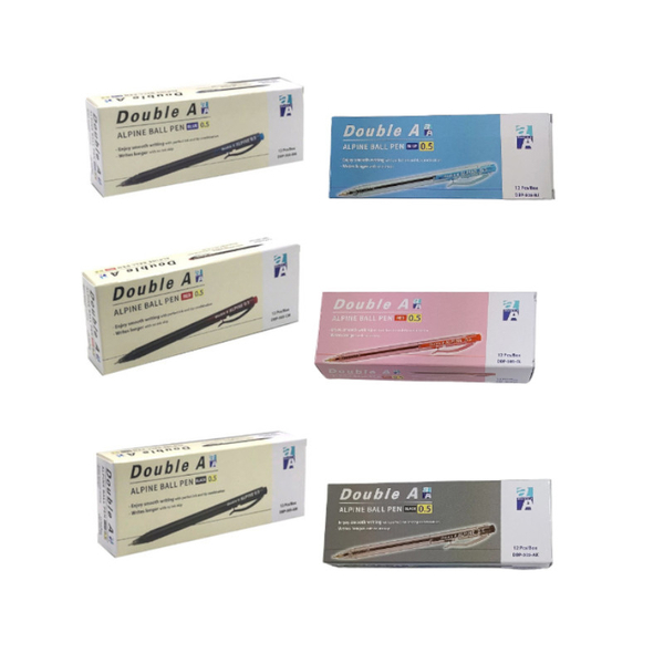 (第2件0元)Double A Alpine按壓式DA原子筆 0.5mm (12入/盒)(新舊版隨機出貨)-藍/黑/紅)(※下單請選購2件)