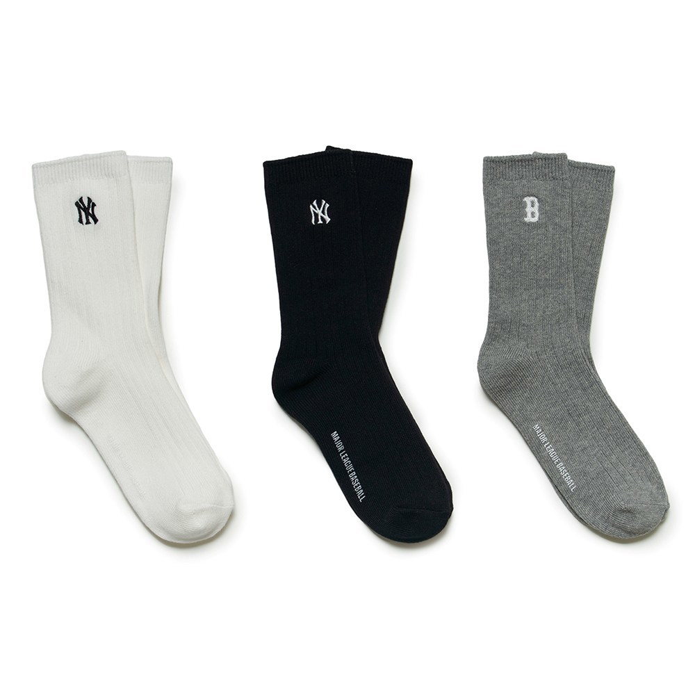 MLB KIDS 中筒襪三入組 童襪 洋基/紅襪隊 (7ASOB055N-00BKS)