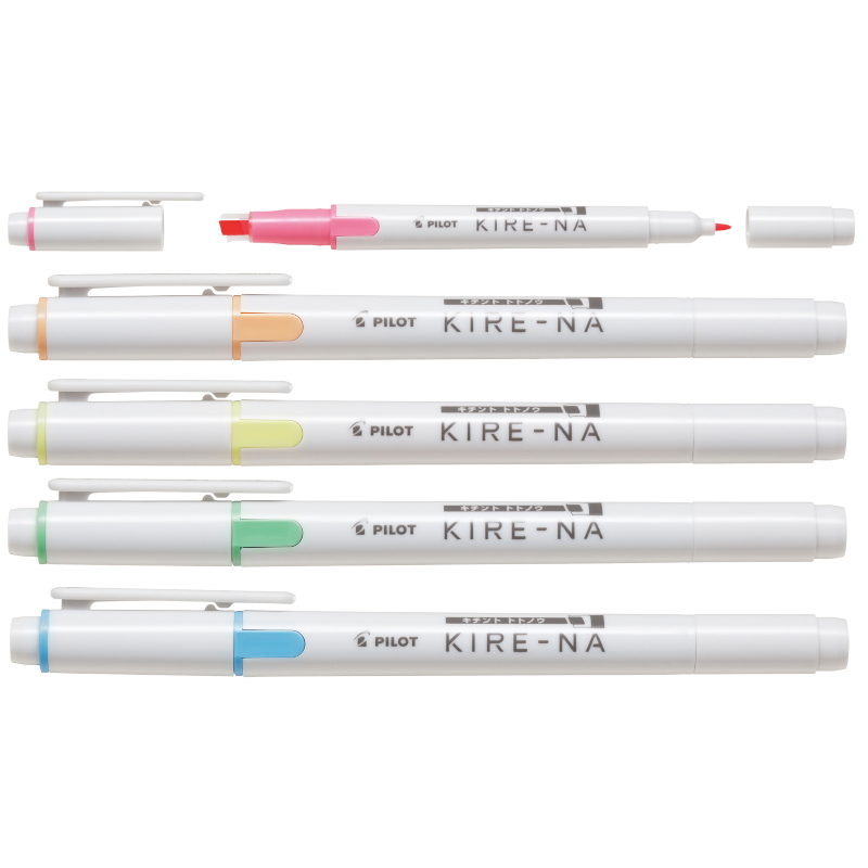 百樂PILOT KIRE-NA綺麗雙頭螢光筆(一般色)-粉紅/桔/黃/綠/藍