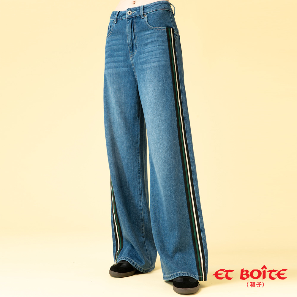 【年貨㊣獨家價▿】冰泡芙無彈高腰弧線織帶丹寧寬褲 - BLUE WAY ET BOîTE 箱子