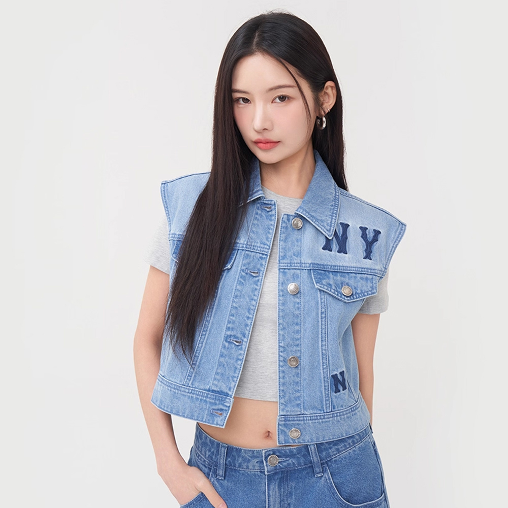 MLB 女版牛仔丹寧背心 紐約洋基隊 (3FVTG0151-50BLL)