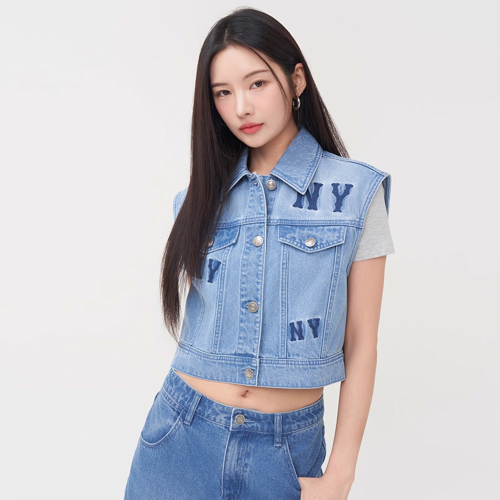 MLB 女版牛仔丹寧背心 紐約洋基隊 (3FVTG0151-50BLL)