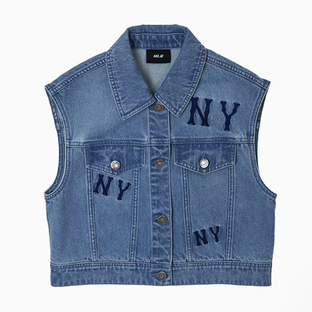 MLB 女版牛仔丹寧背心 紐約洋基隊 (3FVTG0151-50BLL)