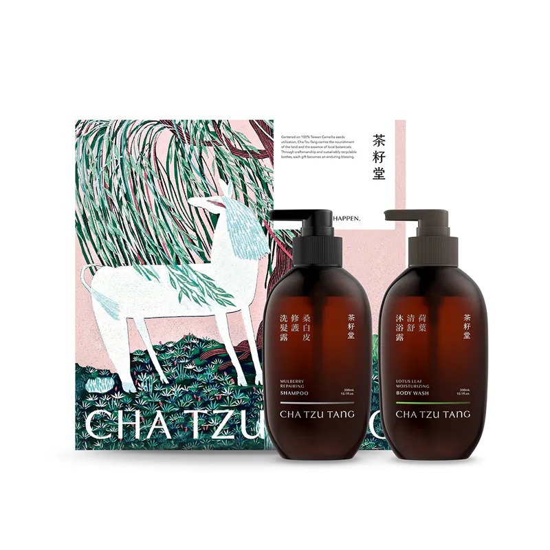 【茶籽堂】胭脂馬版畫  草本洗沐雙入禮盒－桑白皮洗髮露300ml＋荷葉沐浴露300ml