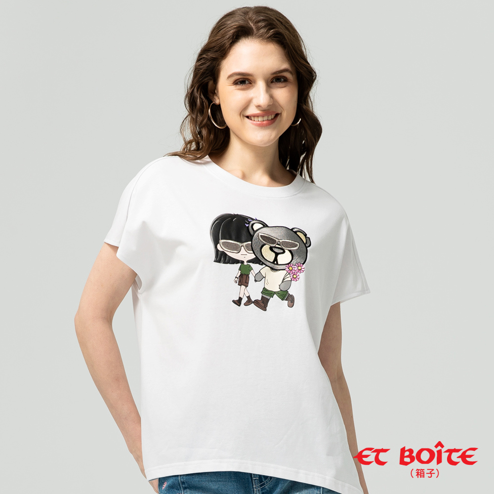 【2件7折↘滿額再折】LIZ&NUNU熊印花連袖短TEE(白) - BLUE WAY ET BOîTE 箱子