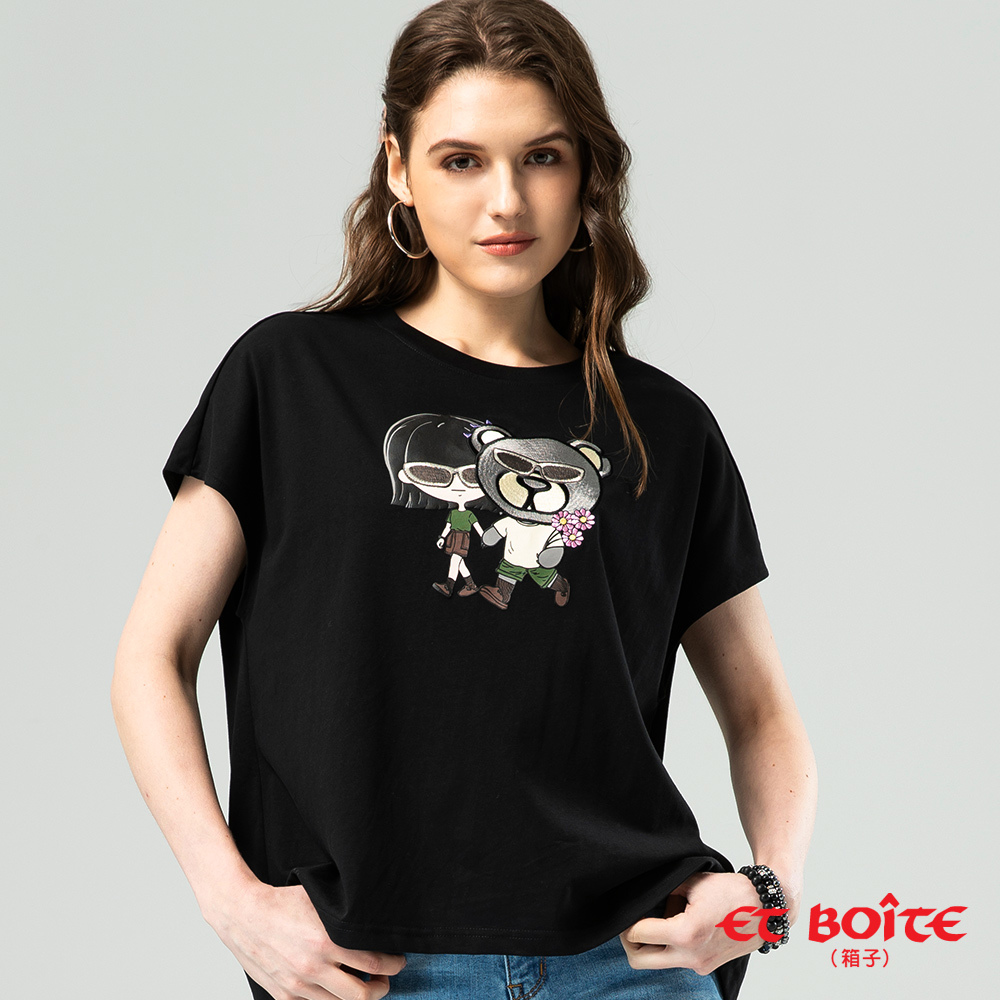 【年貨㊣獨家價】LIZ&NUNU熊印花連袖短TEE(黑) - BLUE WAY ET BOîTE 箱子