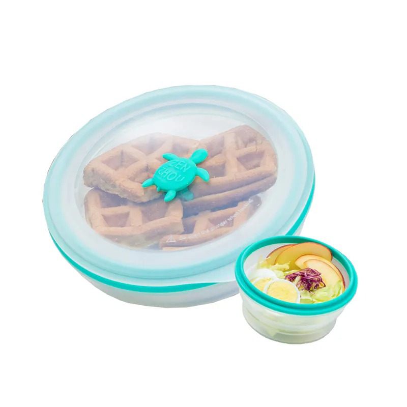 【Simple Zone】仁舟淨塑 圓形綠矽龜600ml_2.0款 | 矽密盒/保鮮盒/微波便當盒/矽膠餐盒