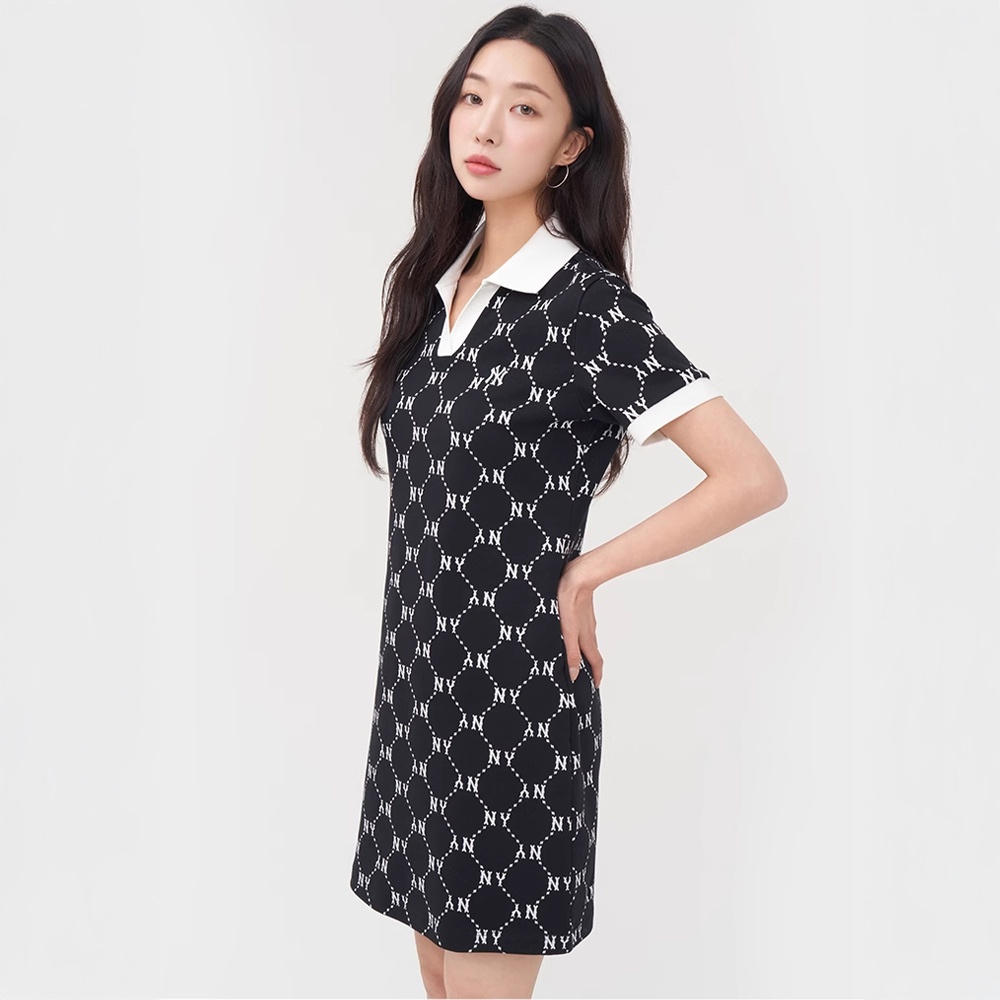 MLB 連身裙 洋裝 長版上衣 Monogram系列 紐約洋基隊 (3FOPM0453-50BKS)