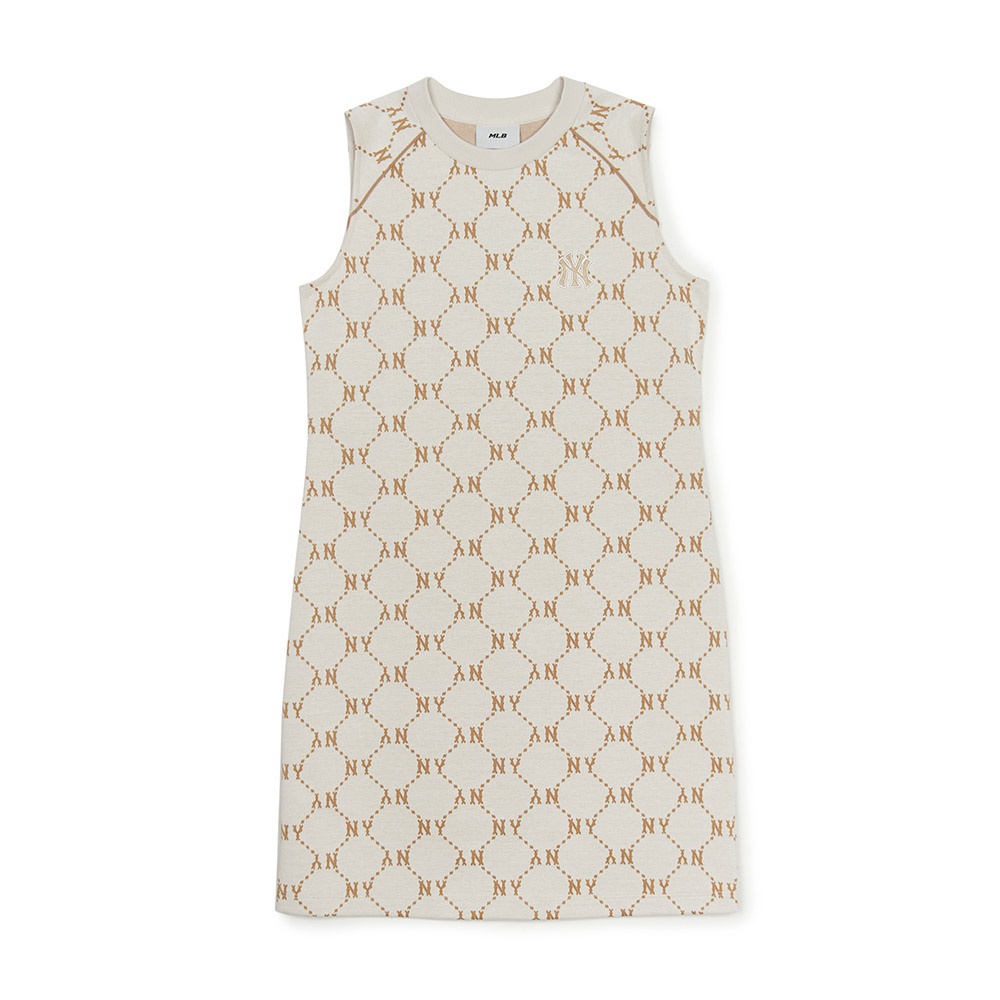 MLB 無袖連身裙 洋裝 長版上衣 Monogram系列 紐約洋基隊 (3FOPM0553-50IVS)