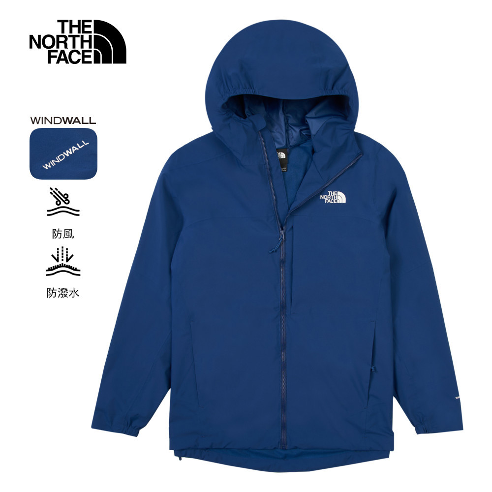 The North Face北面男款藍色DWR防潑水連帽輕量風衣｜89ZND1R