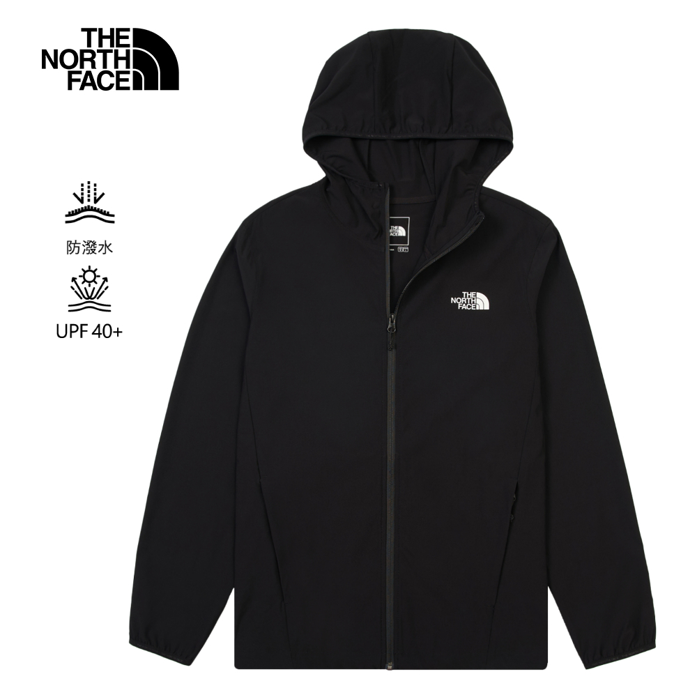 The North Face北面男款黑色DWR防潑水連帽防風外套｜8BW8JK3