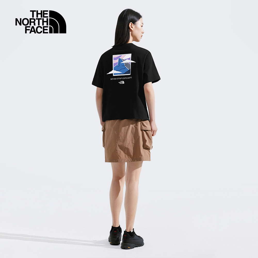 The North Face北面女款黑色純棉大尺寸印花短袖T恤｜8DCAJK3