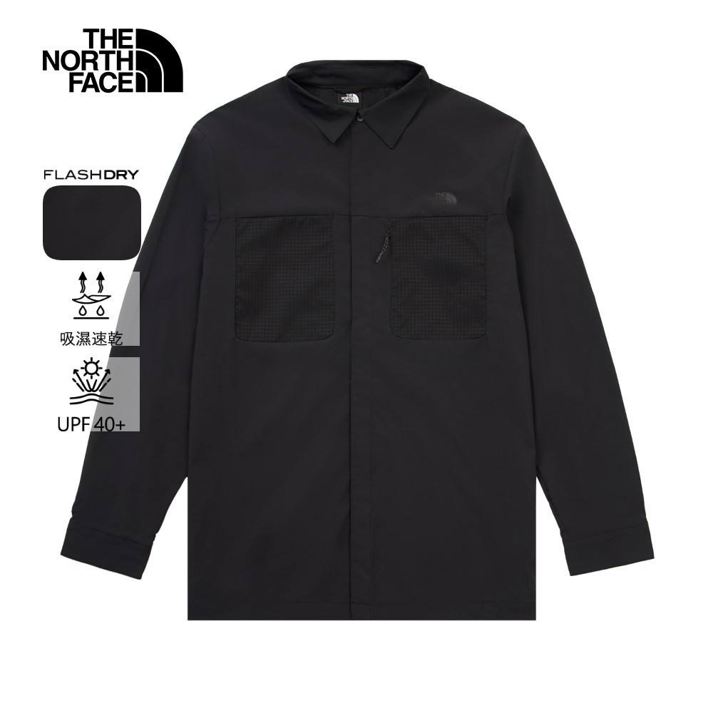 The North Face北面男款黑色LIGHTRANGE防曬長袖襯衫｜8DFZJK3－勁風運動用