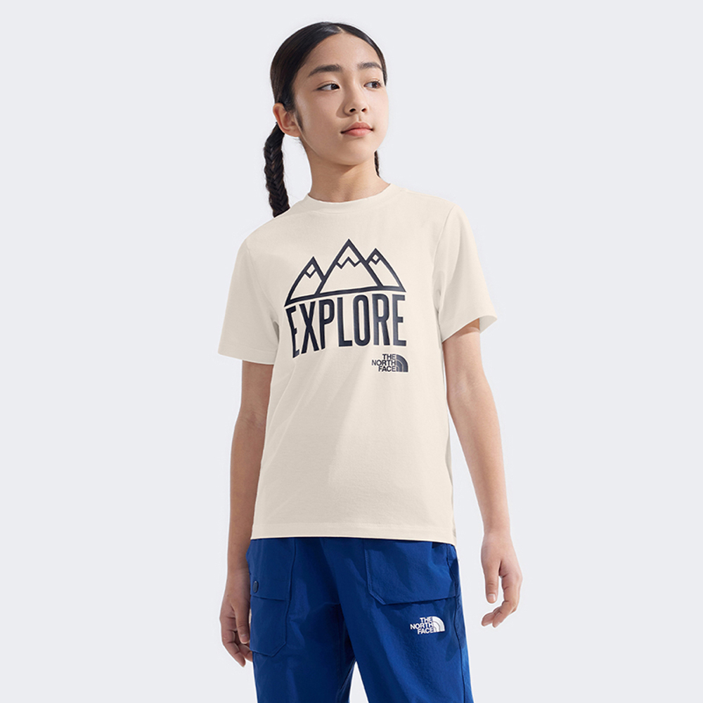 【10/25 12點週末限定】The North Face北面兒童米白色吸濕排汗大尺寸印花短袖T恤｜8AN8QLI