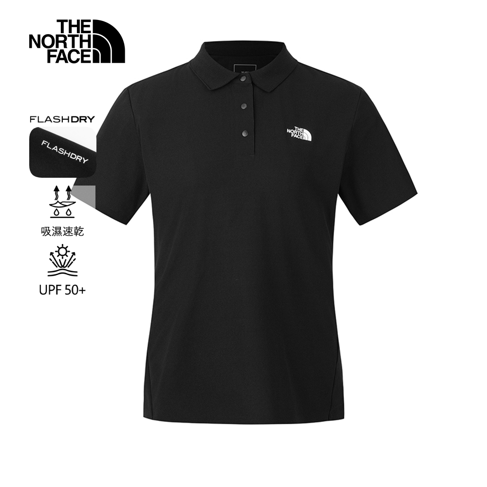 The North Face北面女款黑色吸濕排汗短袖POLO衫｜8CYZJK3