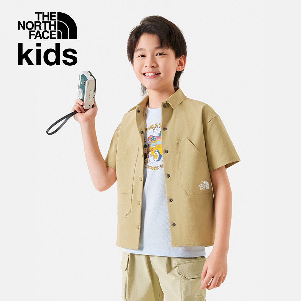 The North Face北面兒童卡其色吸濕排汗短袖襯衫｜87Z8LK5