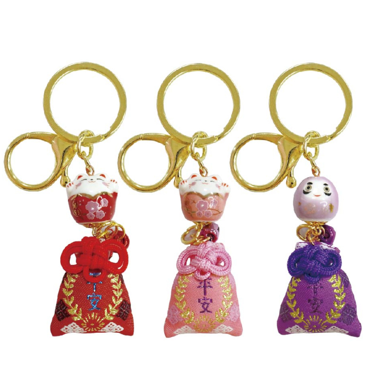 簡單生活 招財貓福袋鑰匙圈(平安)-紅/粉/紫