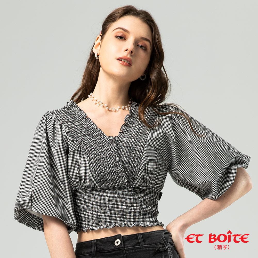 【新品↘結帳再88折㊣】短版泡泡袖彈性V領襯衫 - BLUE WAY ET BOîTE 箱子
