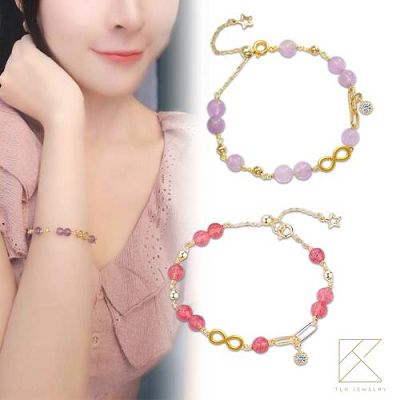 【TLH】黃金墜手鍊 純金999多選 好運無限 開運水晶 約重0.05錢±0.01-廠商直送