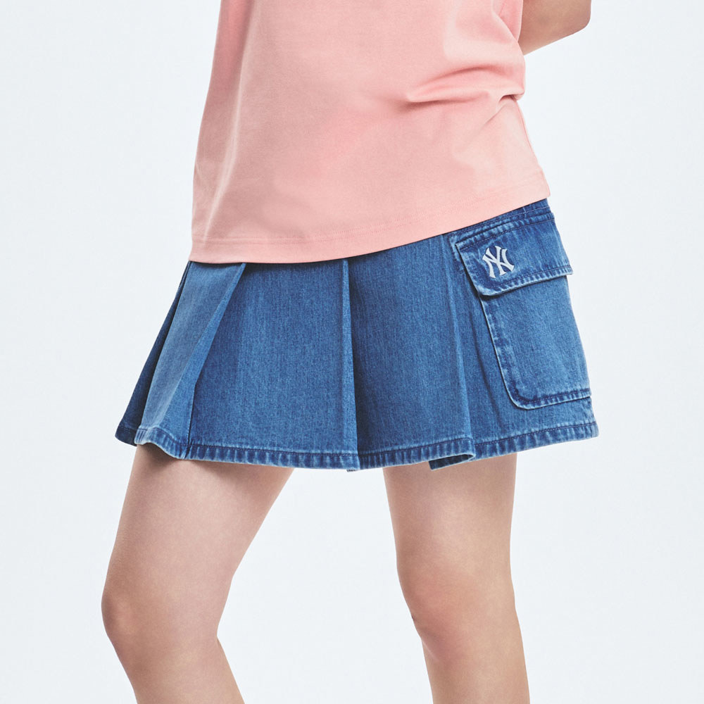 MLB Korea MLB 女版牛仔丹寧百褶裙 紐約洋基隊 (3FDSB0153-50INS)－运动品