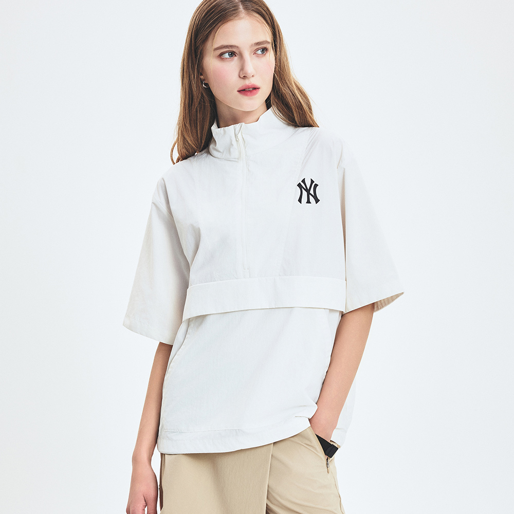 MLB 抗UV 涼感 輕薄 套頭風衣  防風上衣 紐約洋基隊 (3AWJB0553-50IVS)