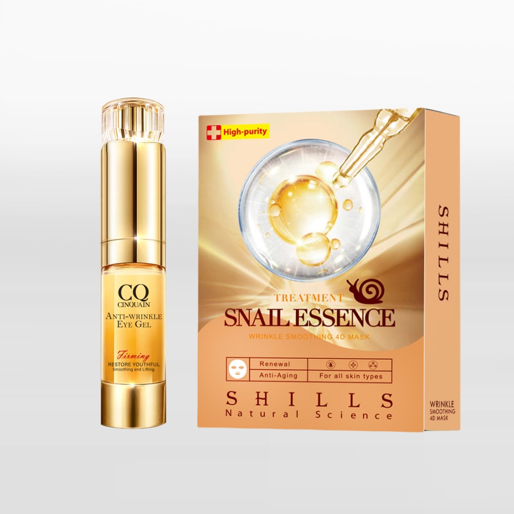 【新品上市 緊緻撫紋】CQ思珂 緊緻抗痕亮眼精華+SHILLS蝸牛原液彈力緊緻撫紋面膜(5入/盒)