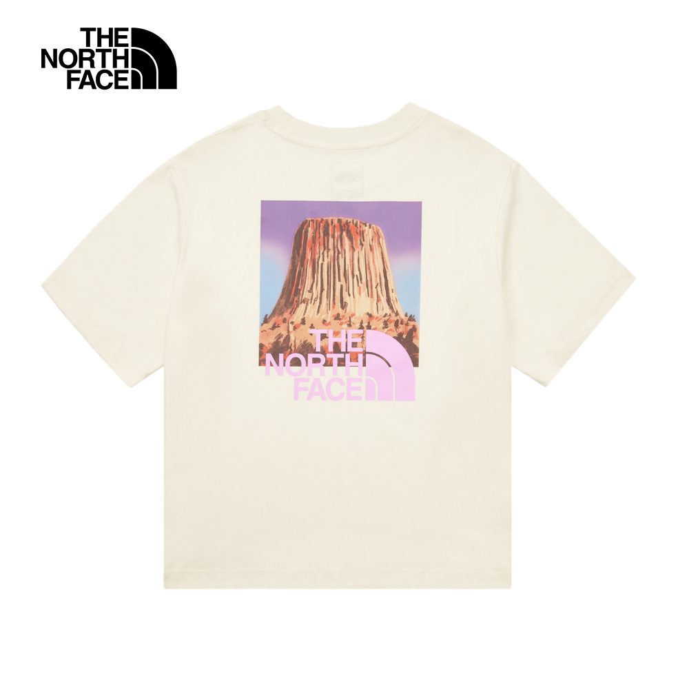 The North Face北面女款米白色大尺寸印花短袖T恤｜8DCBQLI