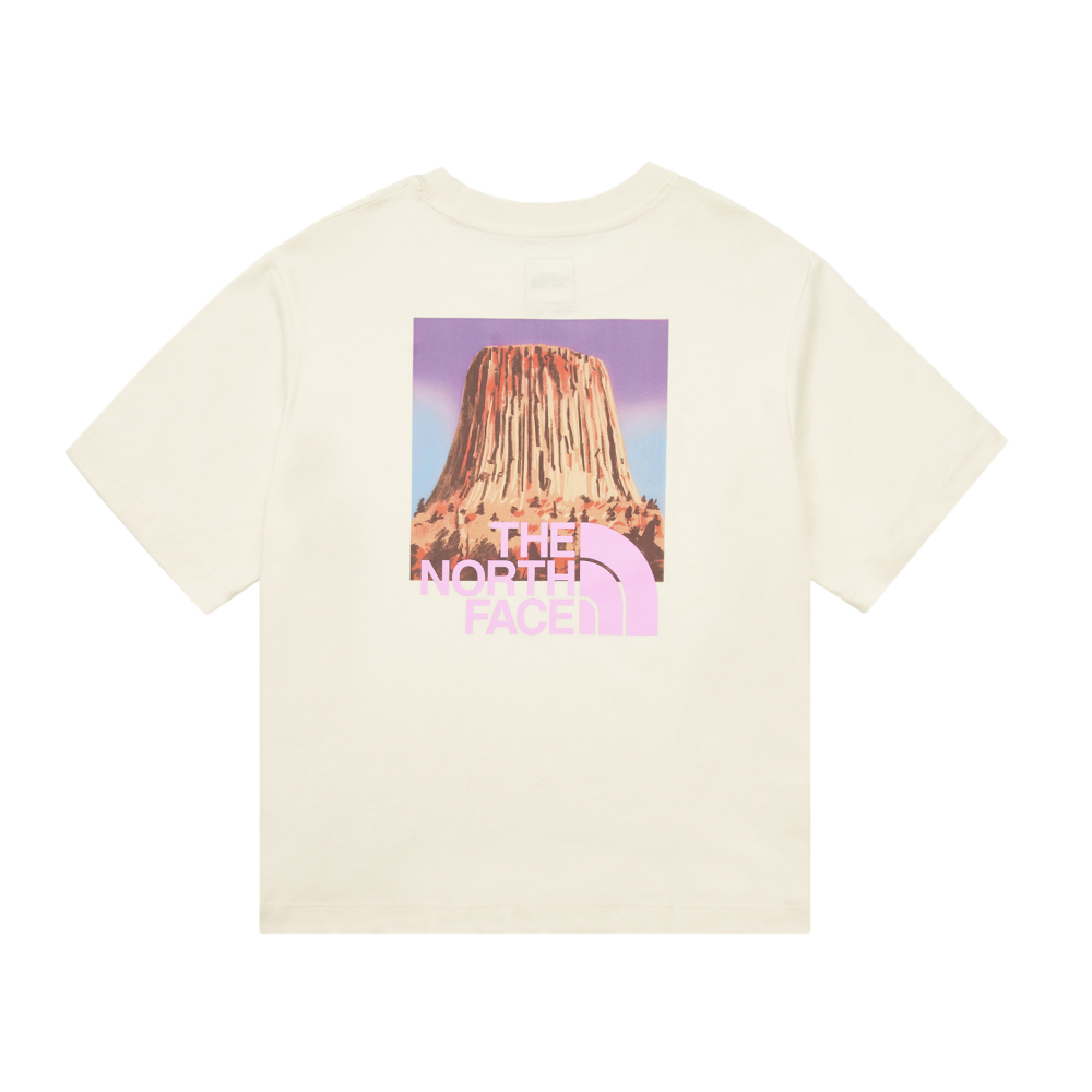 The North Face北面女款米白色大尺寸印花短袖T恤｜8DCBQLI