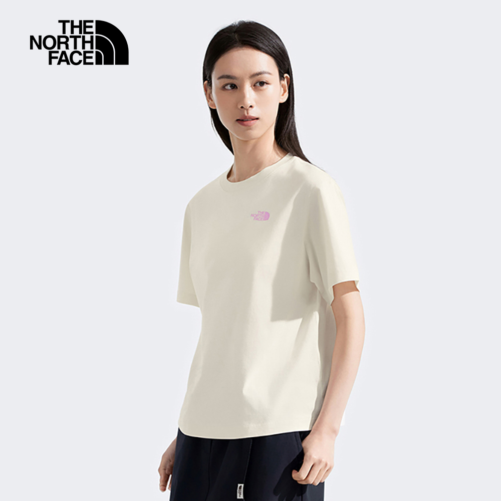 The North Face北面女款米白色大尺寸印花短袖T恤｜8DCBQLI