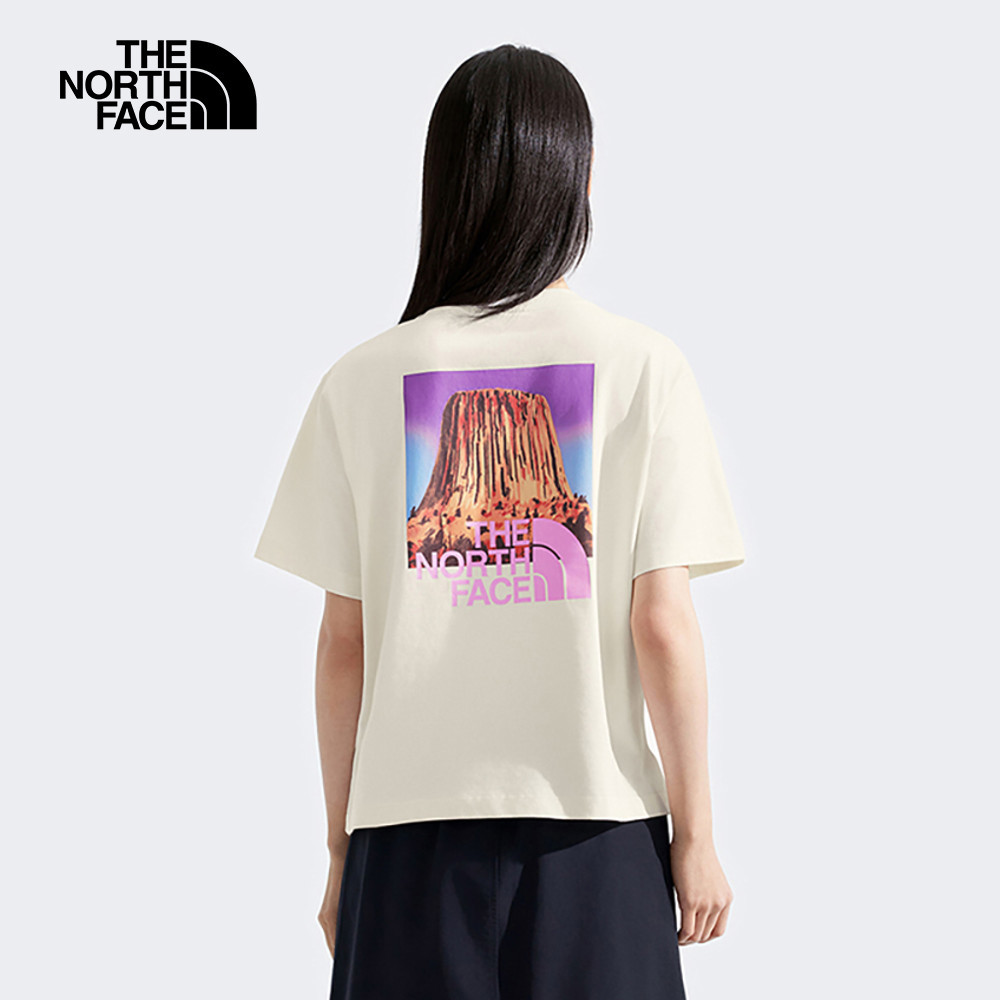 The North Face北面女款米白色大尺寸印花短袖T恤｜8DCBQLI