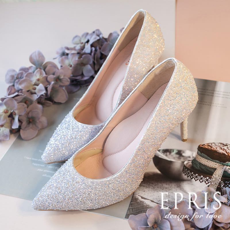 現貨 超仙夢幻婚鞋推薦 冰霜女神-P499 婚鞋新娘鞋 晚宴鞋 閃耀高跟鞋 尖頭高跟鞋 21-26 EPRIS艾佩絲-銀粉白