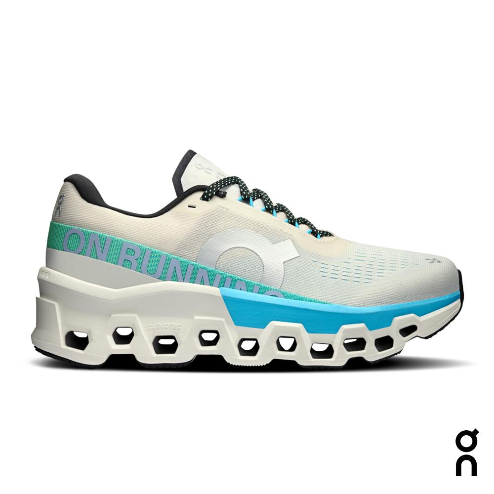 On昂跑 女 路跑鞋 Cloudmonster 2 冰塊白/地平線藍