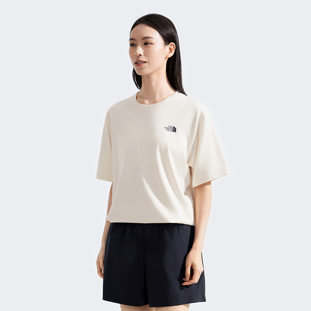 The North Face北面男女款米白色純棉短袖T恤｜8GZ0QLI