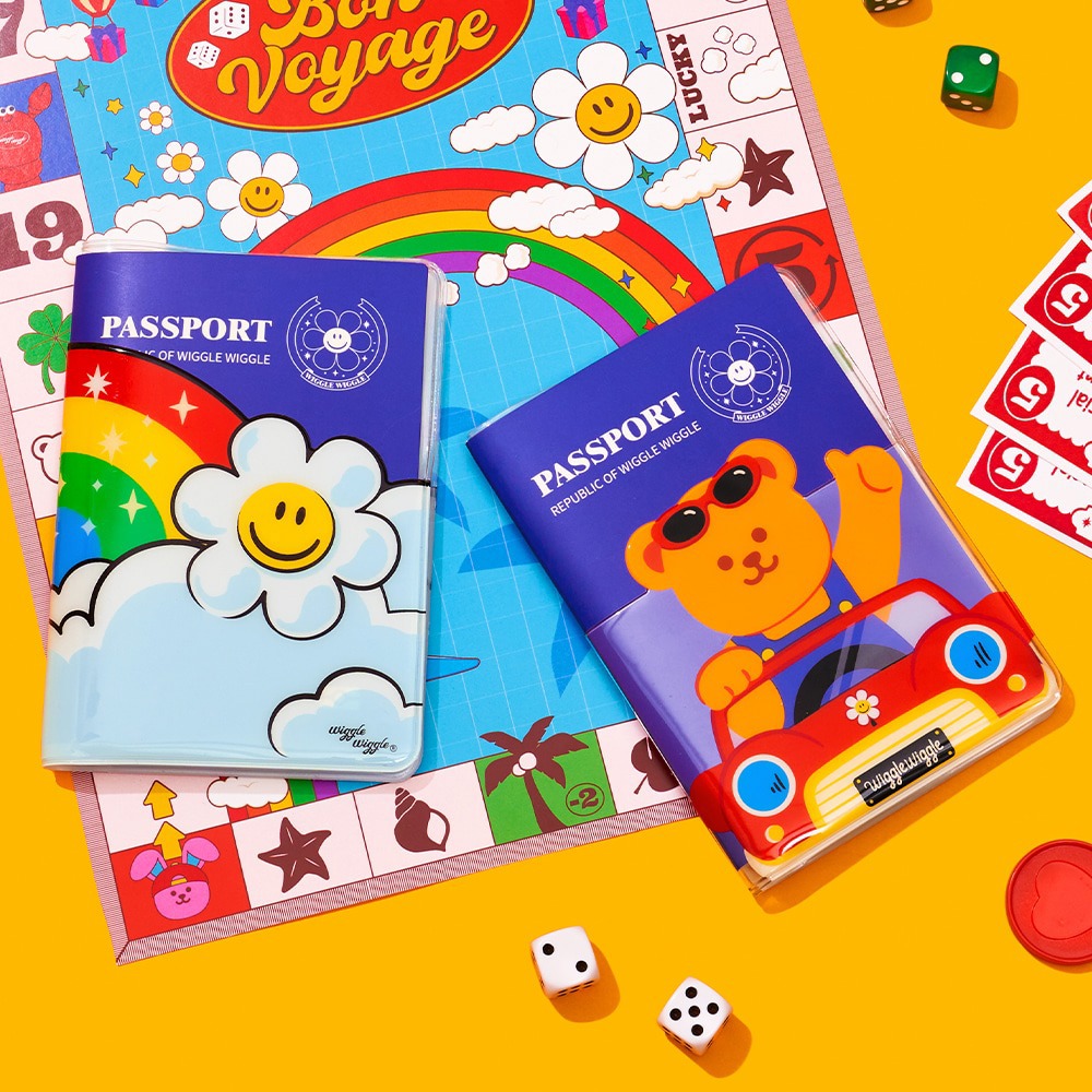 【blank.】滿千折百★ Wiggle Wiggle 護照套(小熊軟糖/喝酒小貓/夏日時光/開車小熊/彩虹小花/微笑小花)
