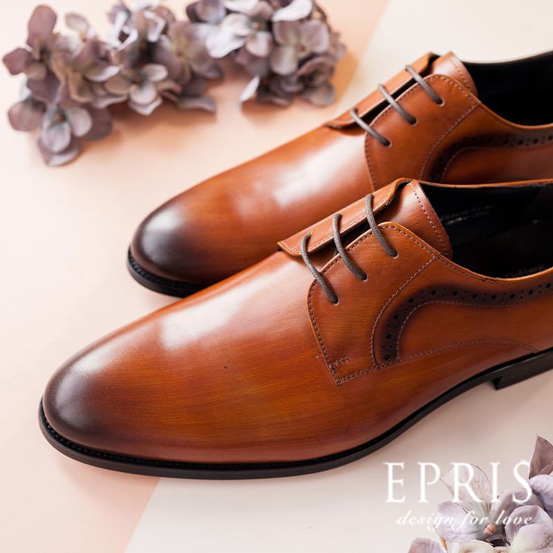 現貨 男性皮鞋(紳士鞋) 素面德比鞋 手工刷色皮鞋-H043 咖啡色皮鞋 男生婚鞋推薦 EPRIS艾佩絲-紳士棕