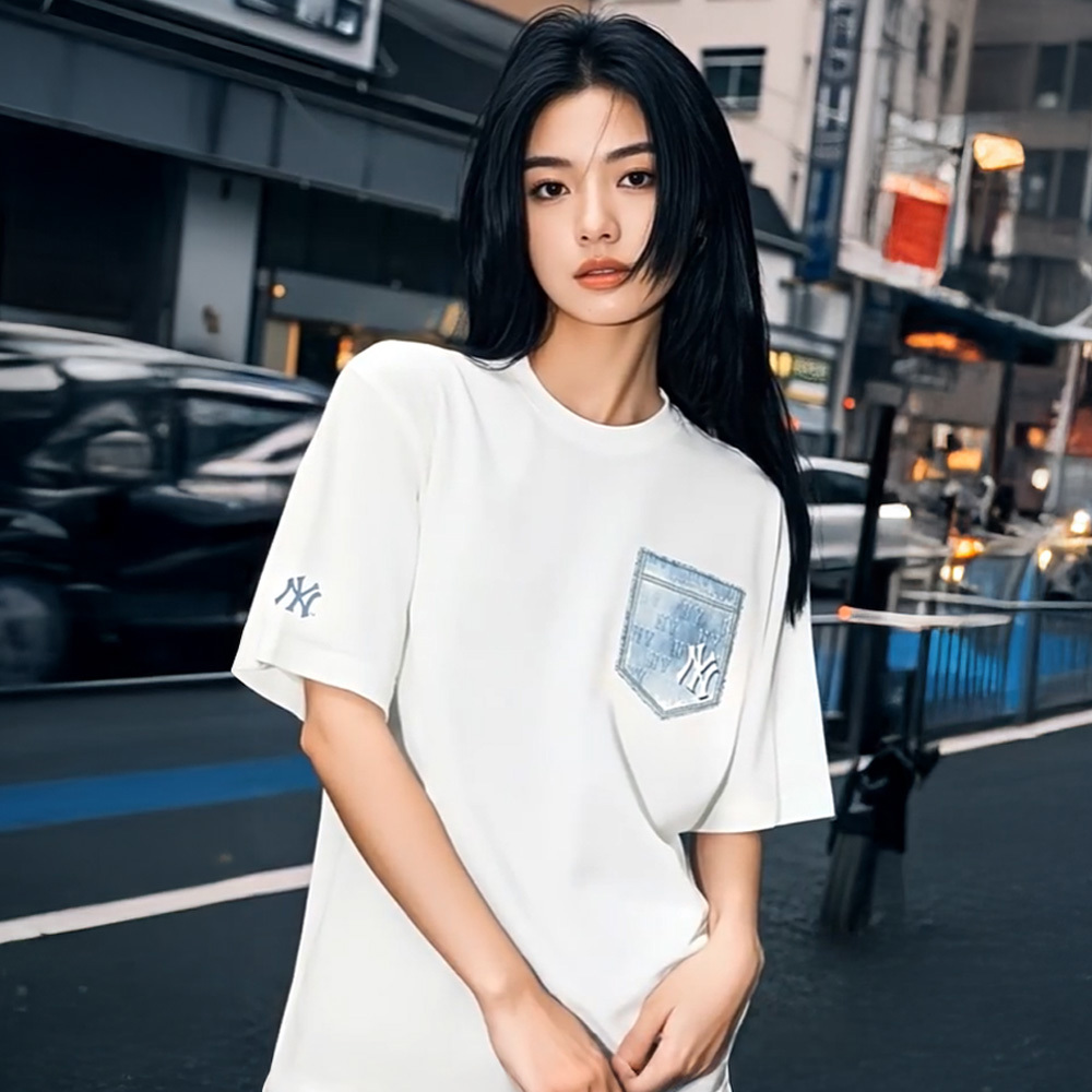 MLB 抗UV仿丹寧短袖T恤 Monogram系列 紐約洋基隊 (3ATSM0753-50WHS)