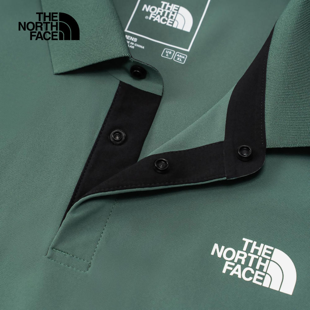 The North Face北面男款綠色UPF防曬短袖POLO衫｜87W2HCH