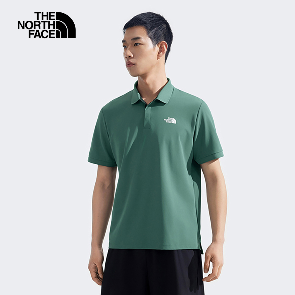 The North Face北面男款綠色UPF防曬短袖POLO衫｜87W2HCH