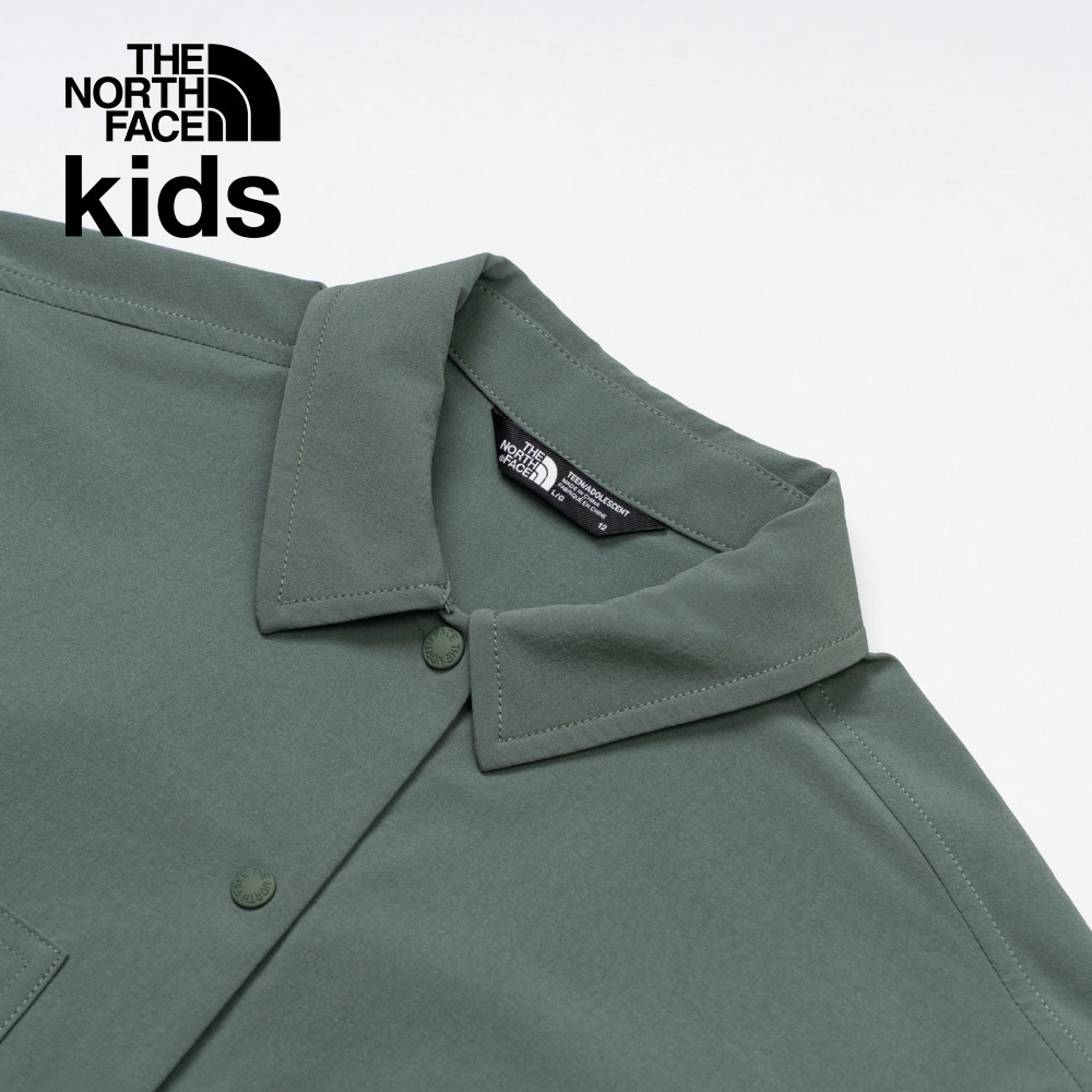 The North Face北面兒童綠色UPF防曬短袖襯衫｜87Z8HCH