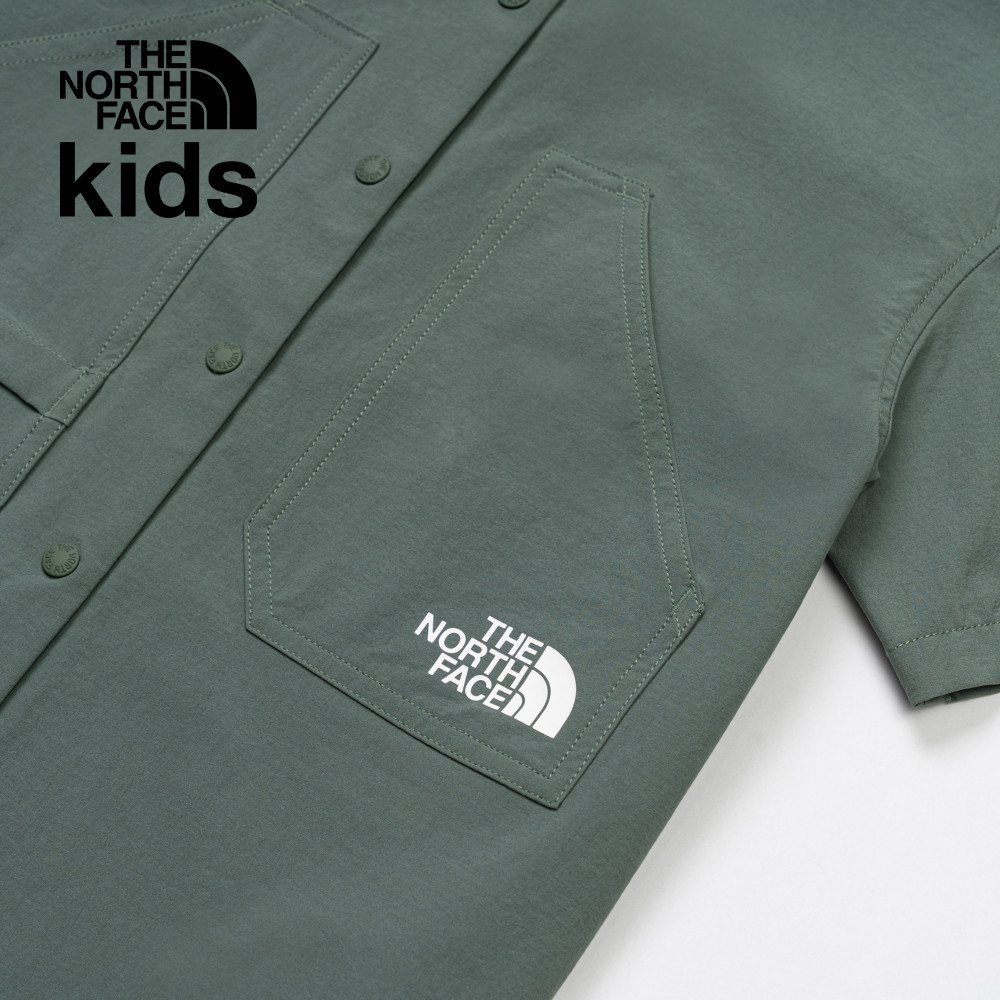 The North Face北面兒童綠色UPF防曬短袖襯衫｜87Z8HCH