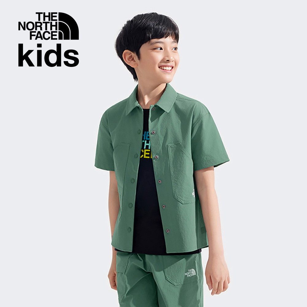 The North Face北面兒童綠色UPF防曬短袖襯衫｜87Z8HCH