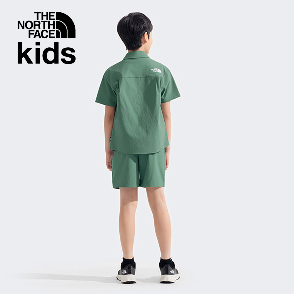 The North Face北面兒童綠色UPF防曬短袖襯衫｜87Z8HCH