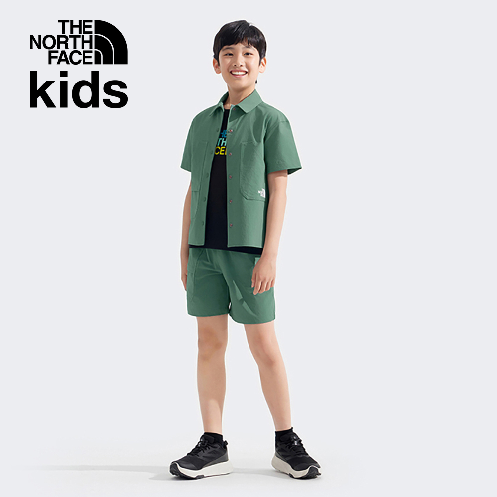 The North Face北面兒童綠色UPF防曬短袖襯衫｜87Z8HCH