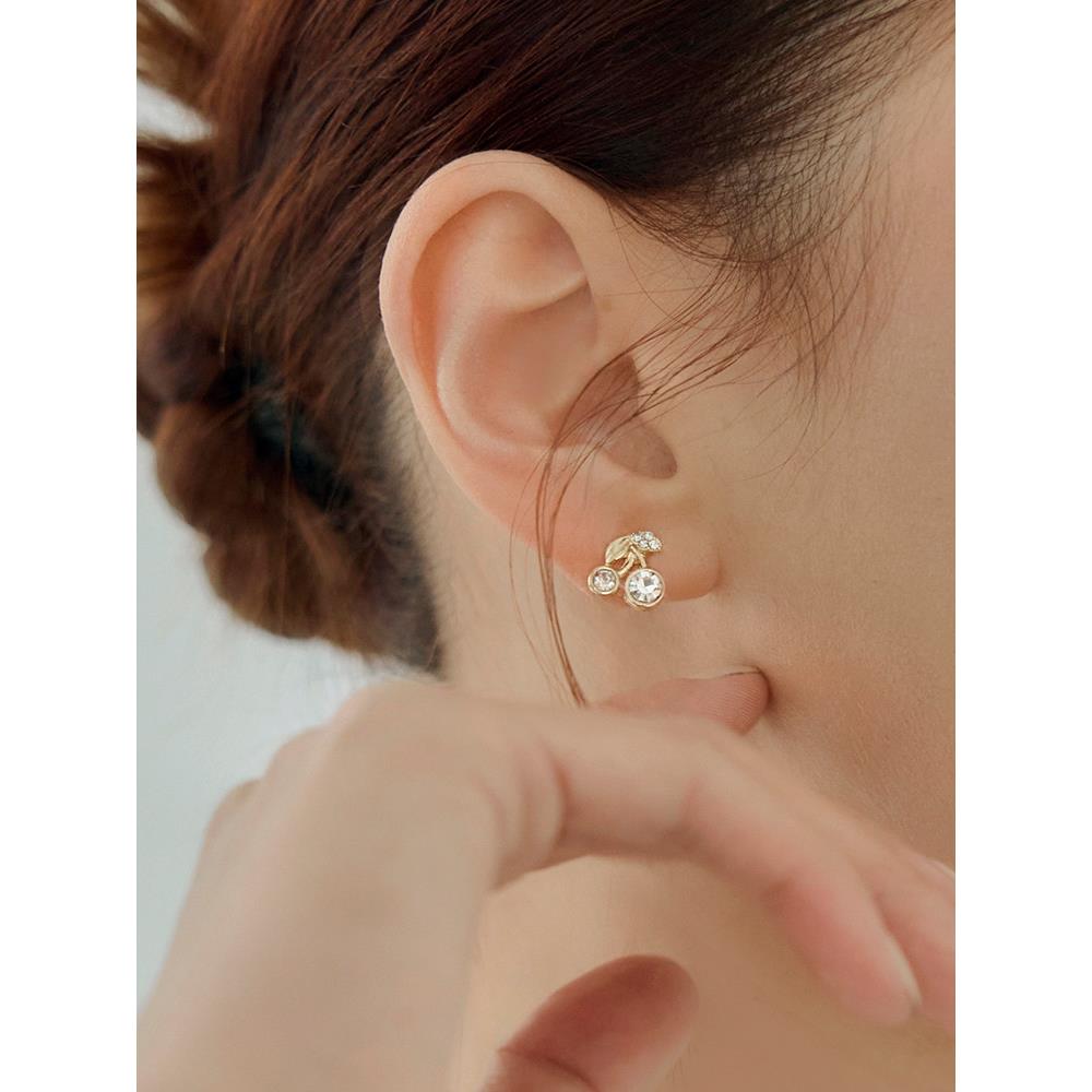韓國選品.鋯石櫻桃珍珠925銀針耳環組(三對一組)